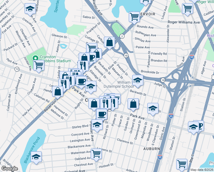 map of restaurants, bars, coffee shops, grocery stores, and more near in Providence