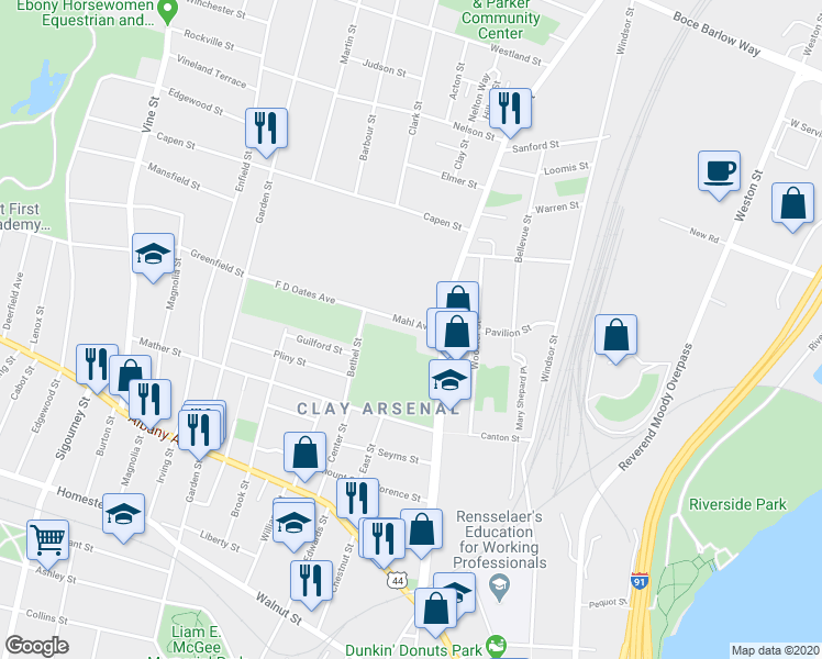 map of restaurants, bars, coffee shops, grocery stores, and more near 29-31 Mahl Avenue in Hartford