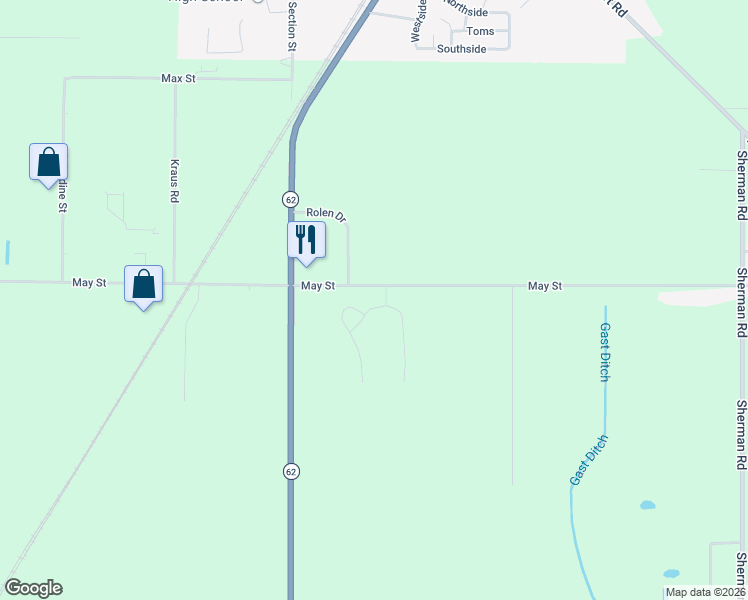 map of restaurants, bars, coffee shops, grocery stores, and more near 70073 Tiffany Drive in Edwardsburg