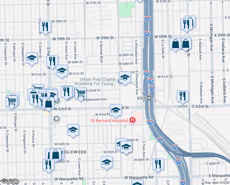 map of restaurants, bars, coffee shops, grocery stores, and more near 422 West Englewood Avenue in Chicago