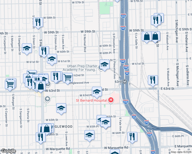 map of restaurants, bars, coffee shops, grocery stores, and more near 422 West Englewood Avenue in Chicago