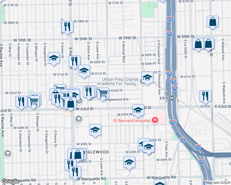 map of restaurants, bars, coffee shops, grocery stores, and more near 536 West Englewood Avenue in Chicago