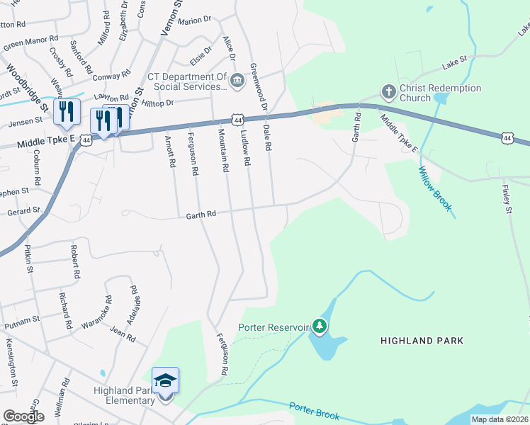 map of restaurants, bars, coffee shops, grocery stores, and more near 133 Ludlow Road in Manchester