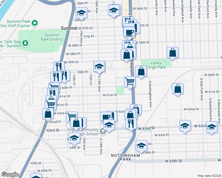 map of restaurants, bars, coffee shops, grocery stores, and more near 7306 West 61st Street in Summit