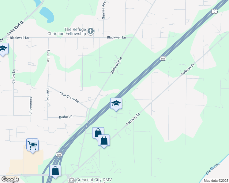 map of restaurants, bars, coffee shops, grocery stores, and more near 120 Susan Lane in Crescent City