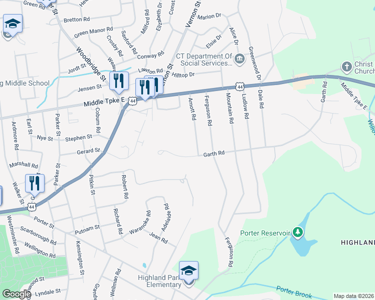 map of restaurants, bars, coffee shops, grocery stores, and more near 95 Stephanies Way in Manchester