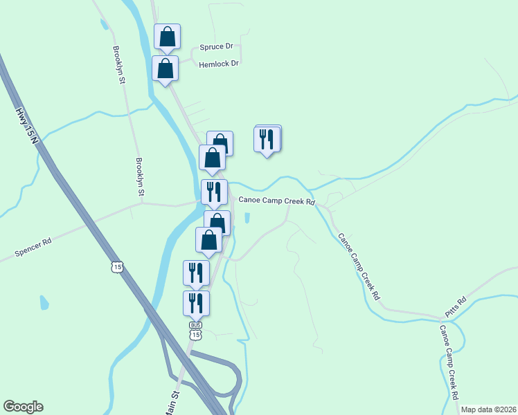 map of restaurants, bars, coffee shops, grocery stores, and more near 201-299 Brukilly Road in Mansfield
