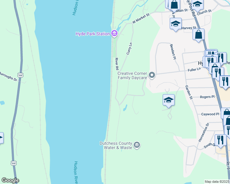 map of restaurants, bars, coffee shops, grocery stores, and more near 66 River Road in Hyde Park