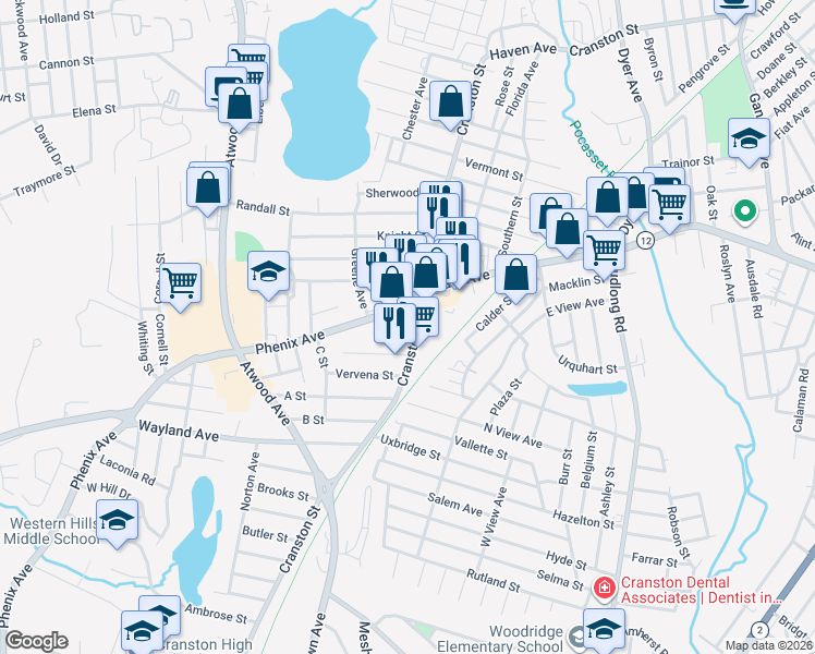 map of restaurants, bars, coffee shops, grocery stores, and more near 15 Bolton Street in Cranston