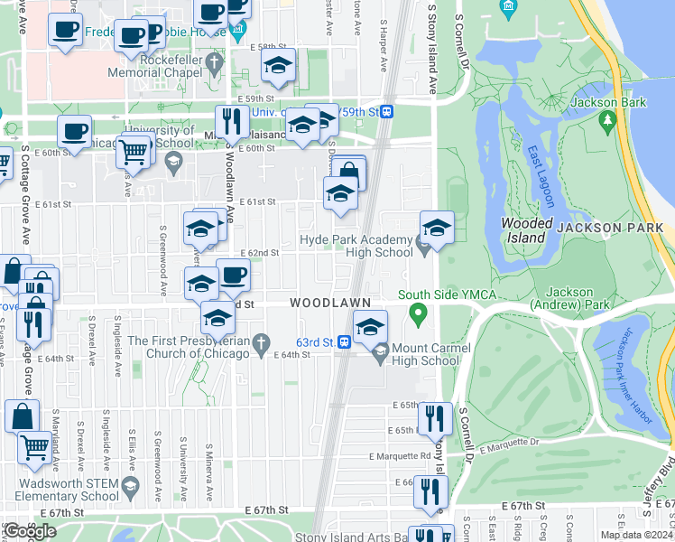 map of restaurants, bars, coffee shops, grocery stores, and more near in Chicago