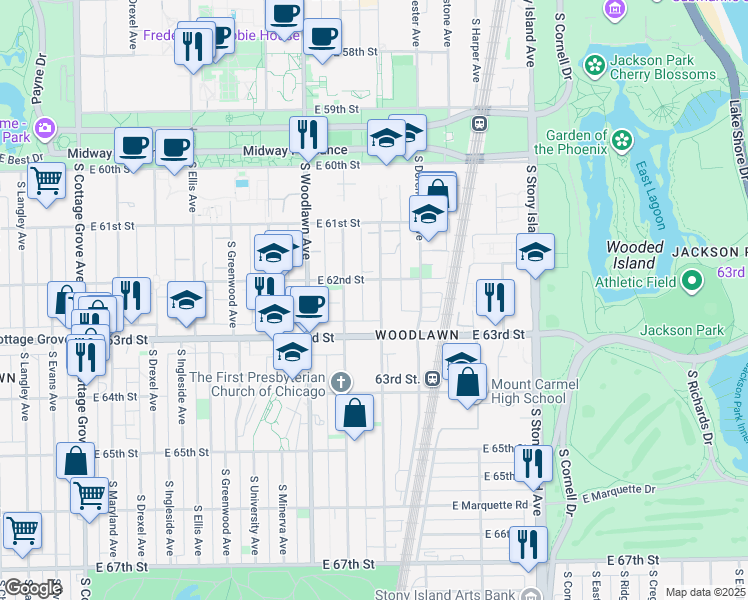 map of restaurants, bars, coffee shops, grocery stores, and more near in Chicago