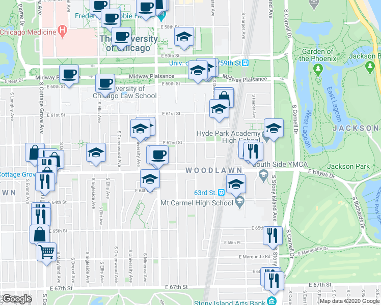 map of restaurants, bars, coffee shops, grocery stores, and more near in Chicago