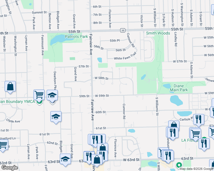map of restaurants, bars, coffee shops, grocery stores, and more near 250 West 59th Street in Westmont