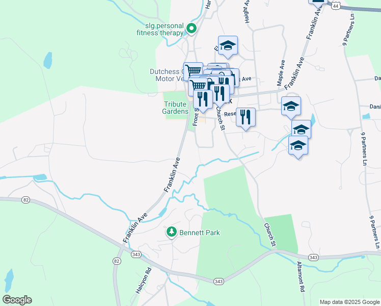 map of restaurants, bars, coffee shops, grocery stores, and more near 3228 Franklin Avenue in Millbrook