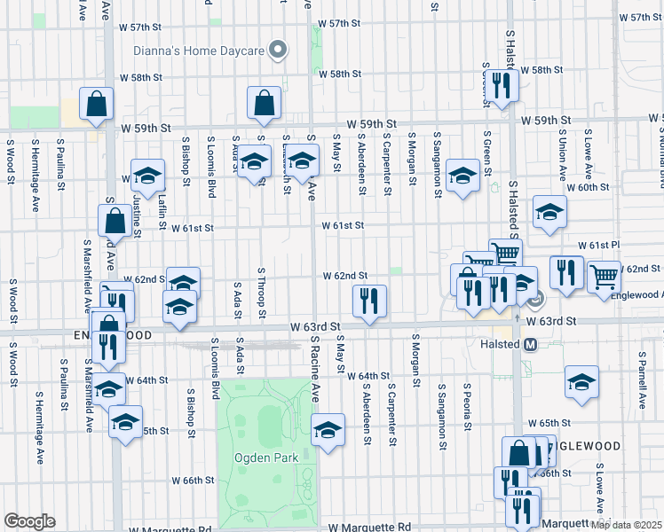 map of restaurants, bars, coffee shops, grocery stores, and more near in Chicago