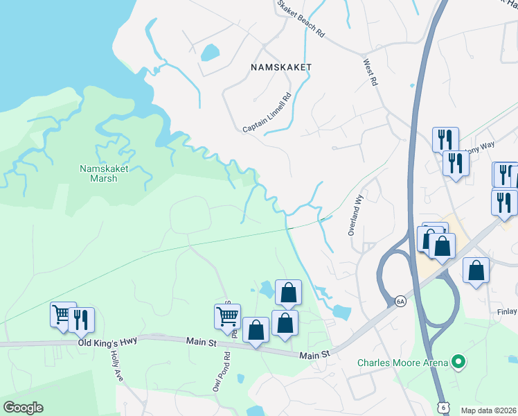 map of restaurants, bars, coffee shops, grocery stores, and more near 40 Skaket Way in Brewster