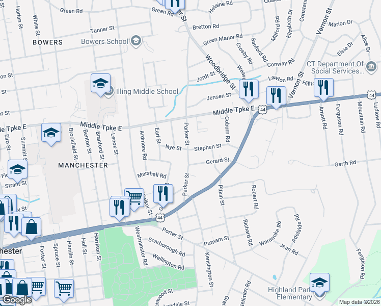 map of restaurants, bars, coffee shops, grocery stores, and more near 3 Stephen Street in Manchester