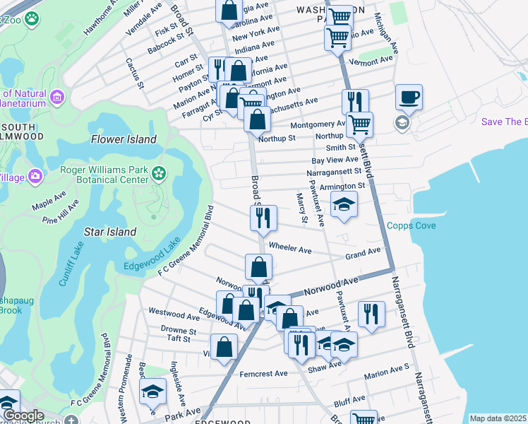 map of restaurants, bars, coffee shops, grocery stores, and more near 26 Talbot Manor in Cranston