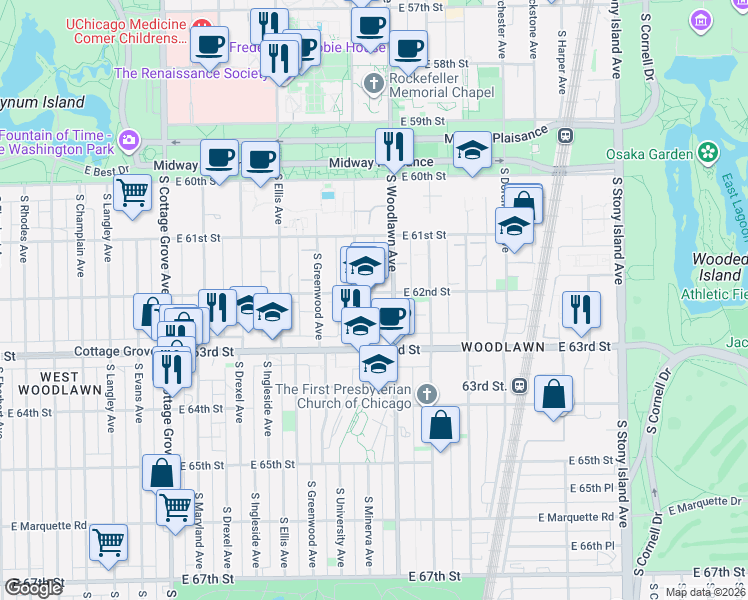 map of restaurants, bars, coffee shops, grocery stores, and more near in Chicago