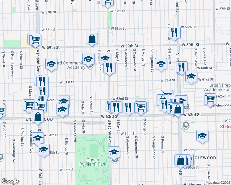 map of restaurants, bars, coffee shops, grocery stores, and more near in Chicago