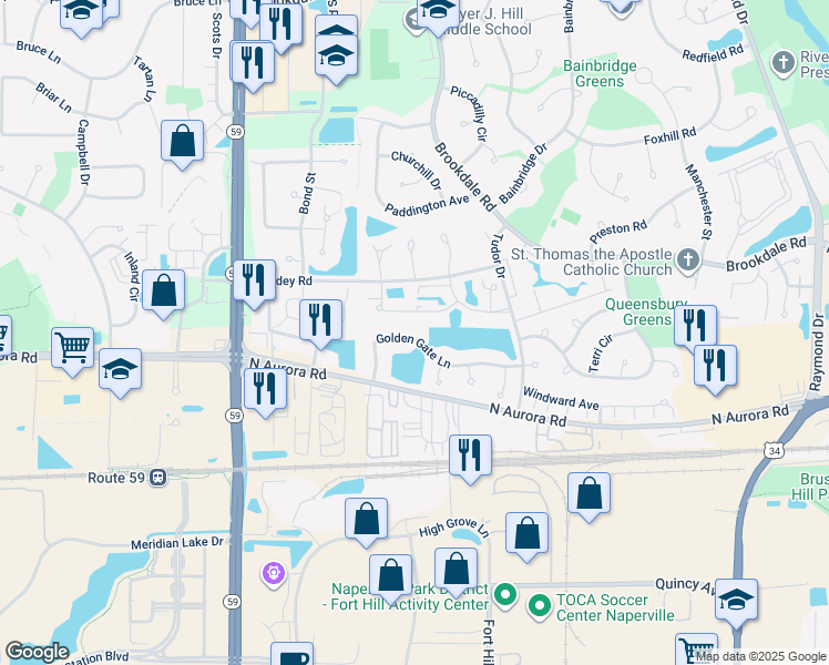 map of restaurants, bars, coffee shops, grocery stores, and more near 1816 Michigan Avenue in Naperville