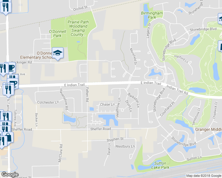 map of restaurants, bars, coffee shops, grocery stores, and more near 1249 Barkston Lane in Aurora