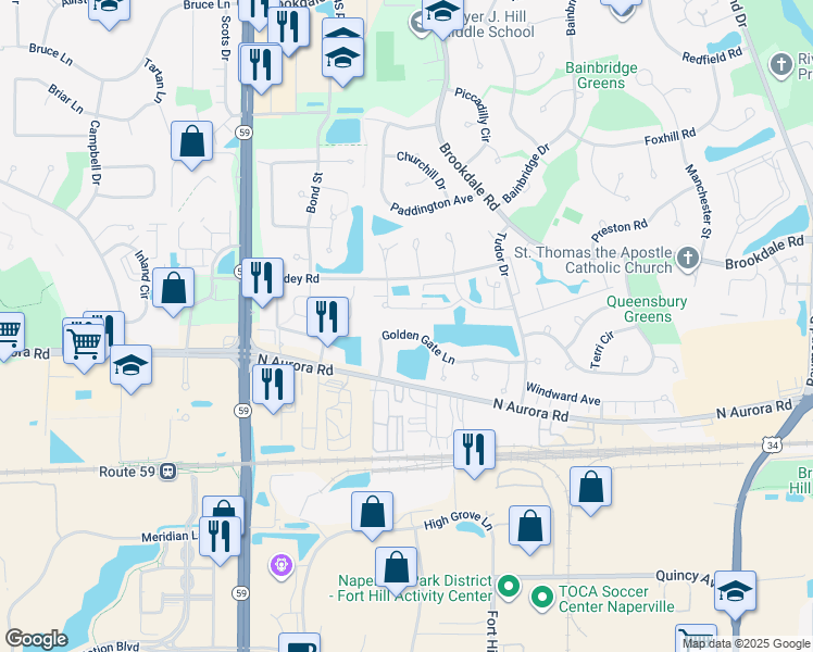 map of restaurants, bars, coffee shops, grocery stores, and more near 1836 Michigan Avenue in Naperville