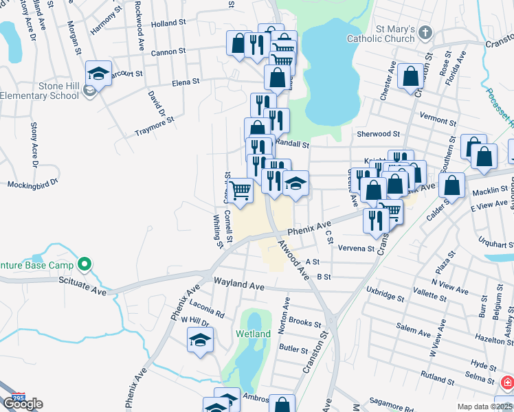 map of restaurants, bars, coffee shops, grocery stores, and more near 200 Atwood Avenue in Cranston