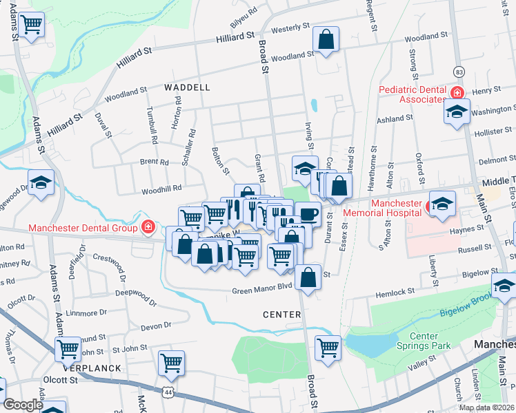 map of restaurants, bars, coffee shops, grocery stores, and more near 34 Oliver Road in Manchester