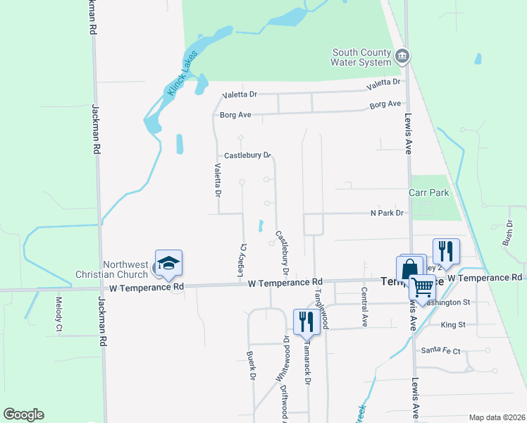 map of restaurants, bars, coffee shops, grocery stores, and more near 9177 Legacy Court in Temperance