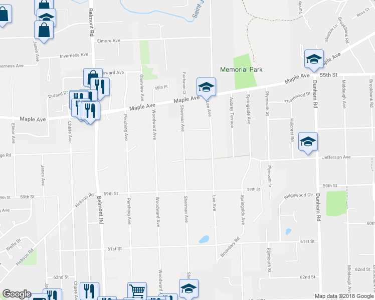 map of restaurants, bars, coffee shops, grocery stores, and more near 5725 Sherman Avenue in Downers Grove