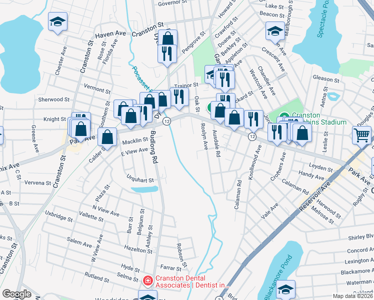 map of restaurants, bars, coffee shops, grocery stores, and more near 60 Loretta Street in Cranston