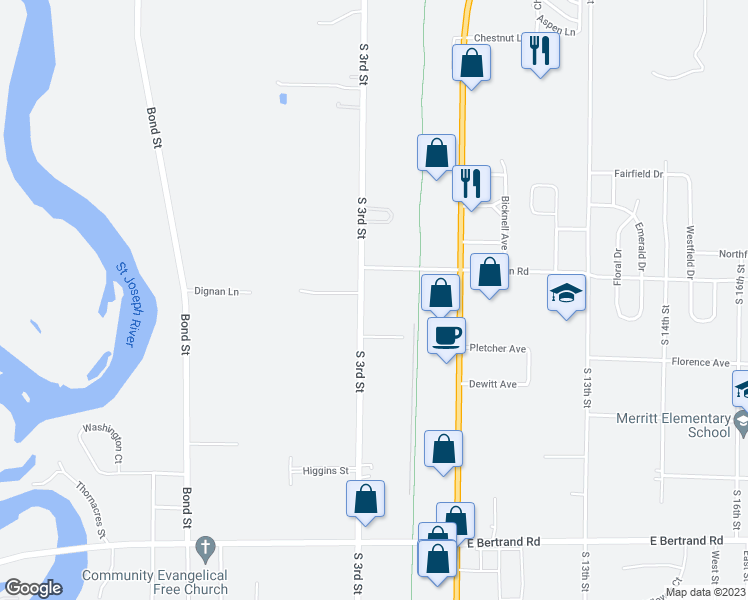 map of restaurants, bars, coffee shops, grocery stores, and more near 2421 South 3rd Street in Niles