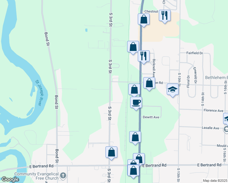 map of restaurants, bars, coffee shops, grocery stores, and more near 2421 South 3rd Street in Niles