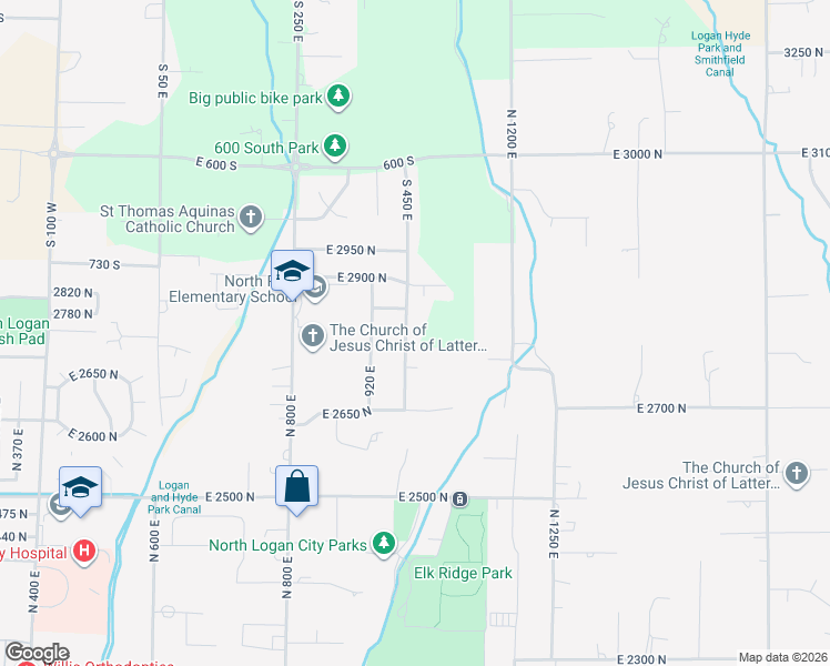 map of restaurants, bars, coffee shops, grocery stores, and more near 2790 N 1000 E in North Logan