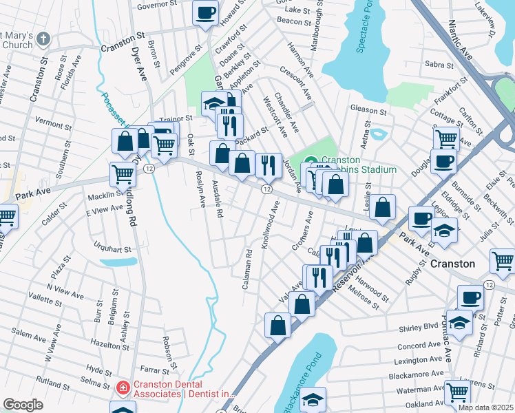 map of restaurants, bars, coffee shops, grocery stores, and more near 29 Humbert Avenue in Cranston