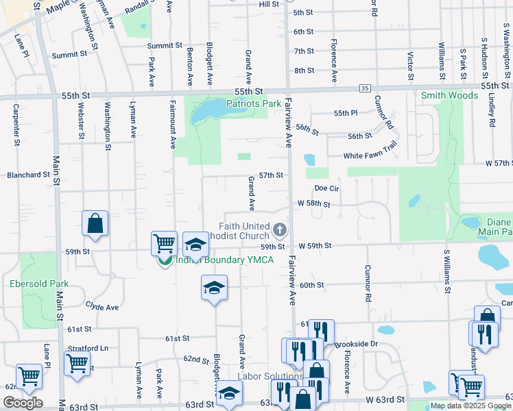 map of restaurants, bars, coffee shops, grocery stores, and more near 430 Bunning Drive in Downers Grove