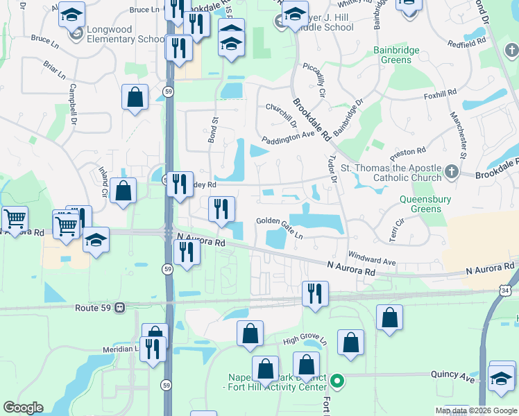 map of restaurants, bars, coffee shops, grocery stores, and more near 1836 Michigan Avenue in Naperville