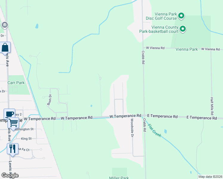 map of restaurants, bars, coffee shops, grocery stores, and more near 9139 Oakridge Road in Temperance