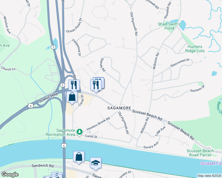 map of restaurants, bars, coffee shops, grocery stores, and more near 117 Old Plymouth Road in Bourne