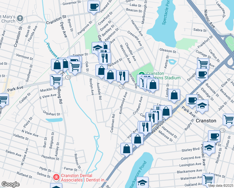 map of restaurants, bars, coffee shops, grocery stores, and more near 29 Humbert Avenue in Cranston