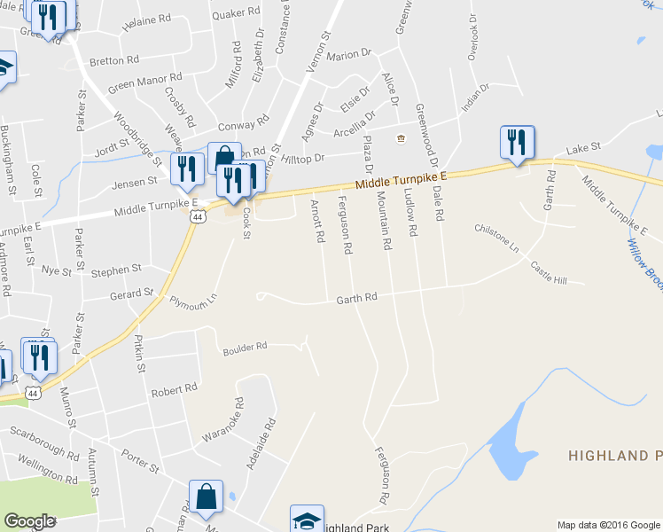 map of restaurants, bars, coffee shops, grocery stores, and more near 79 Arnott Road in Manchester