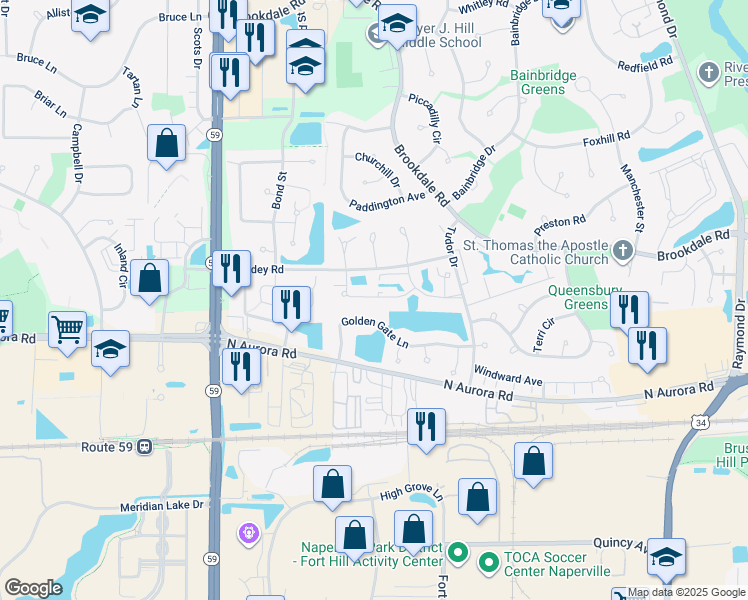 map of restaurants, bars, coffee shops, grocery stores, and more near 1816 Michigan Avenue in Naperville