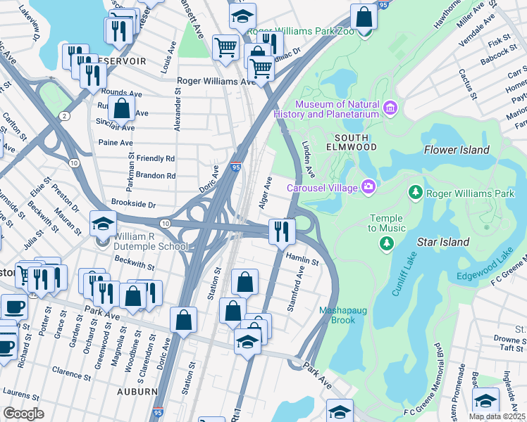 map of restaurants, bars, coffee shops, grocery stores, and more near 41 Whitney Street in Providence