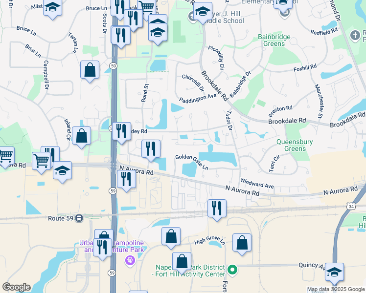 map of restaurants, bars, coffee shops, grocery stores, and more near 1836 Michigan Avenue in Naperville