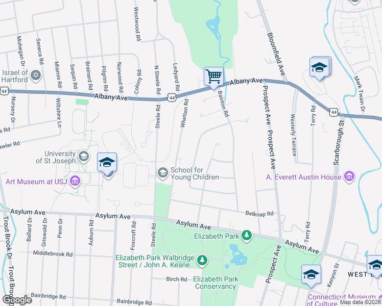 map of restaurants, bars, coffee shops, grocery stores, and more near 75 Kirkwood Road in West Hartford