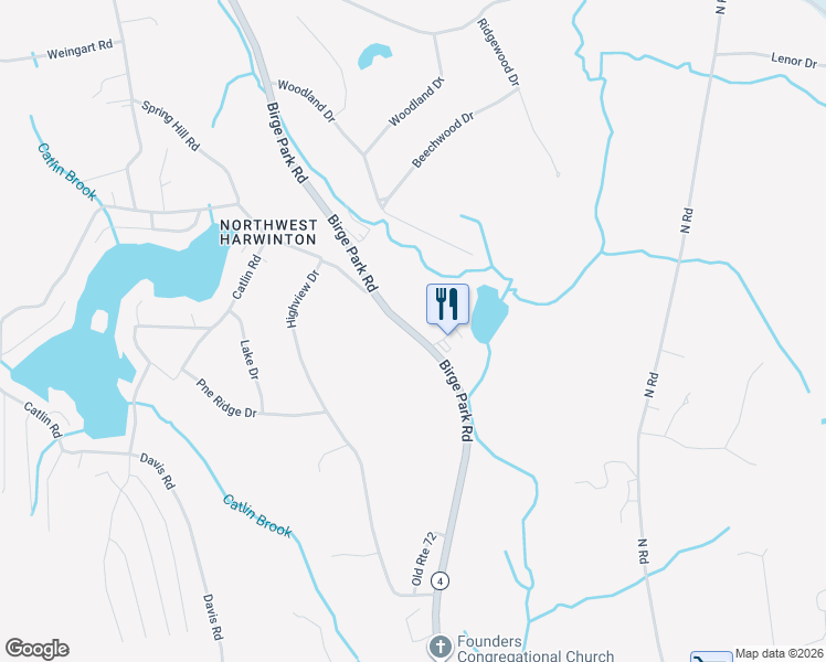 map of restaurants, bars, coffee shops, grocery stores, and more near 190 Birge Park Road in Harwinton