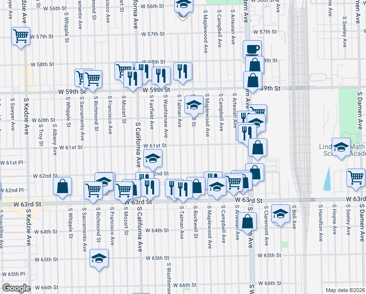 map of restaurants, bars, coffee shops, grocery stores, and more near 6106 South Talman Avenue in Chicago