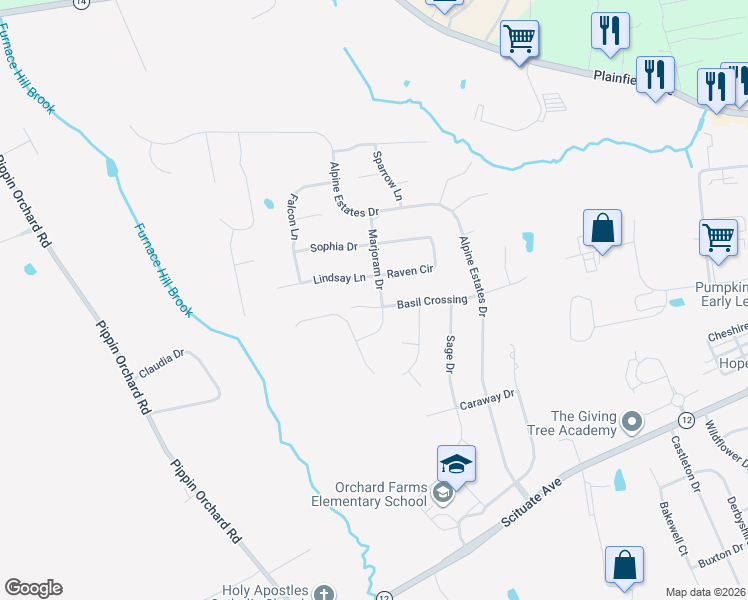 map of restaurants, bars, coffee shops, grocery stores, and more near 85 Basil Crossing in Cranston