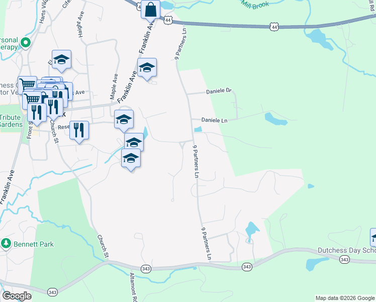 map of restaurants, bars, coffee shops, grocery stores, and more near 11 Linden Lane in Millbrook